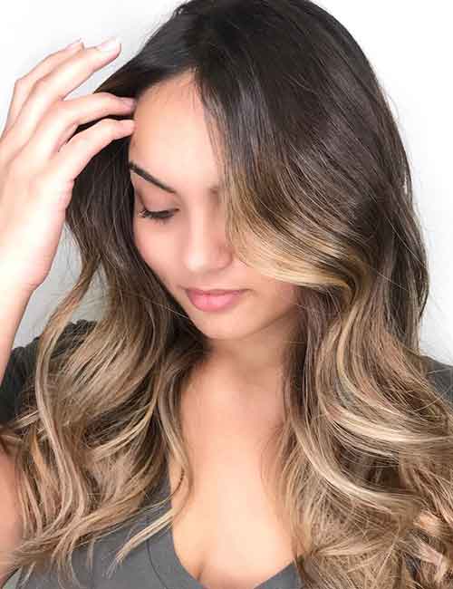 Softly blended blonde balayage hair color