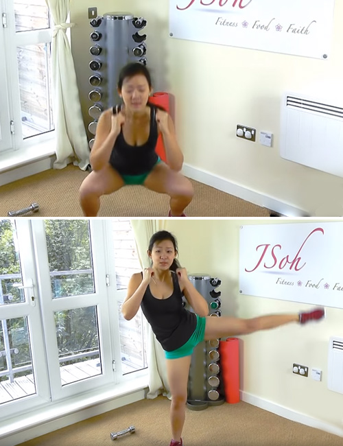 Full squat and side raise inner thigh exercise