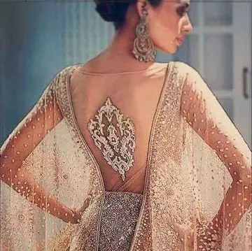 Golden sheer tulle net blouse design for lehenga