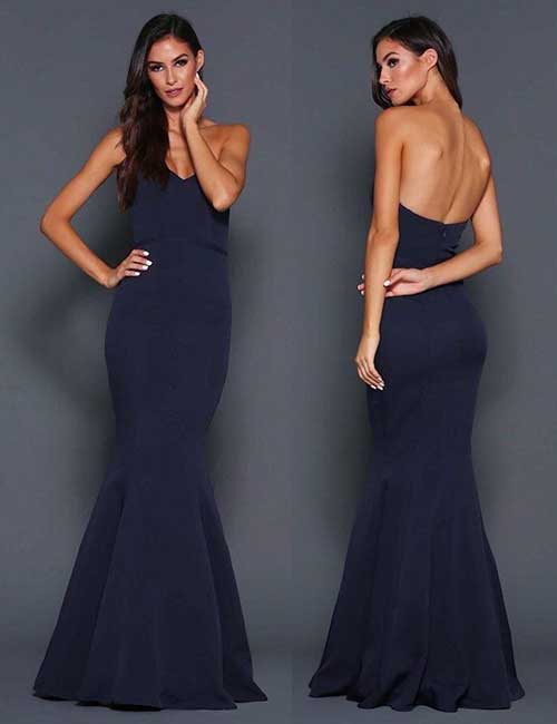 Navy blue fit mermaid style maxi dress for wedding guest
