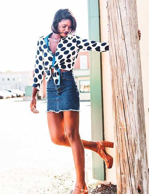 black denim skirt outfit