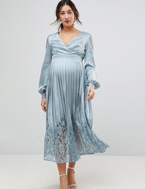 Soft pleated midi dress for wedding guest