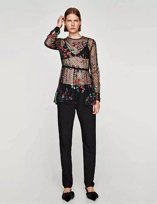 How to wear floral long sleeves sheer top