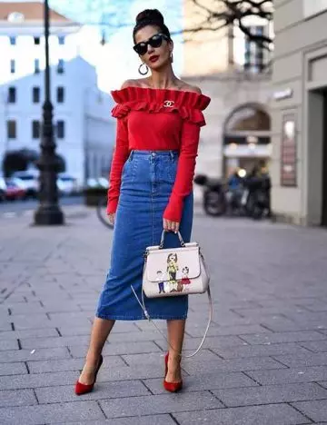Long denim skirt with cashmere