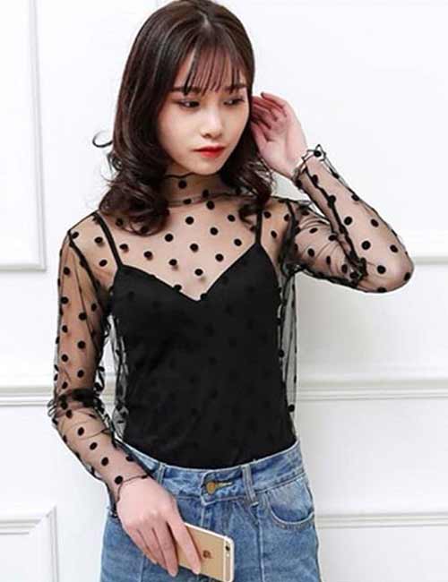How to wear polka dots sheer blouse