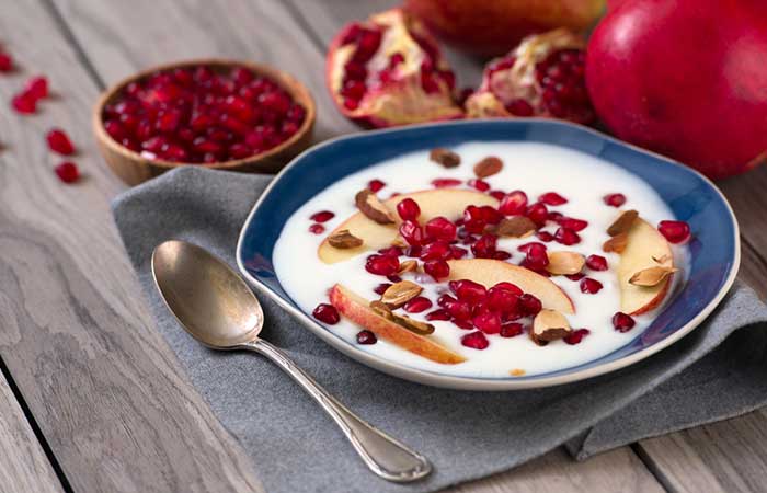 Yogurt, fruits, nuts, and seeds, a healthy breakfast recipe for weight loss