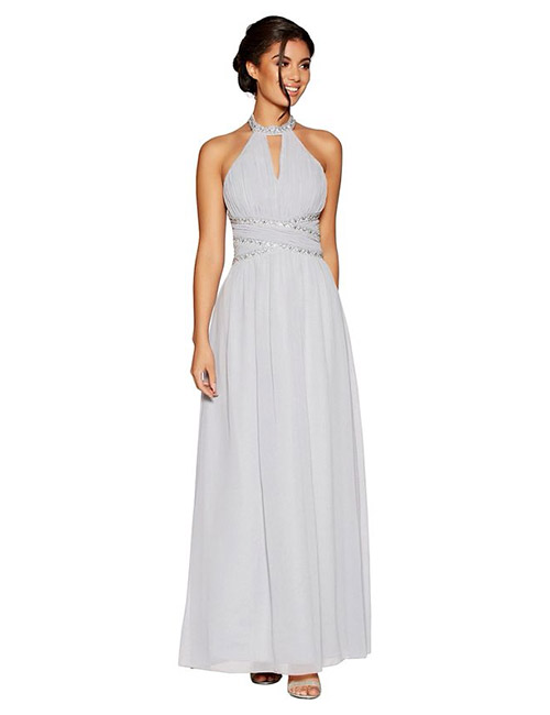 Embellished chiffon gown for wedding guest