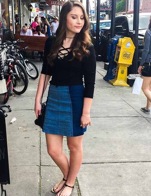Double shaded denim skirt with a lace up top