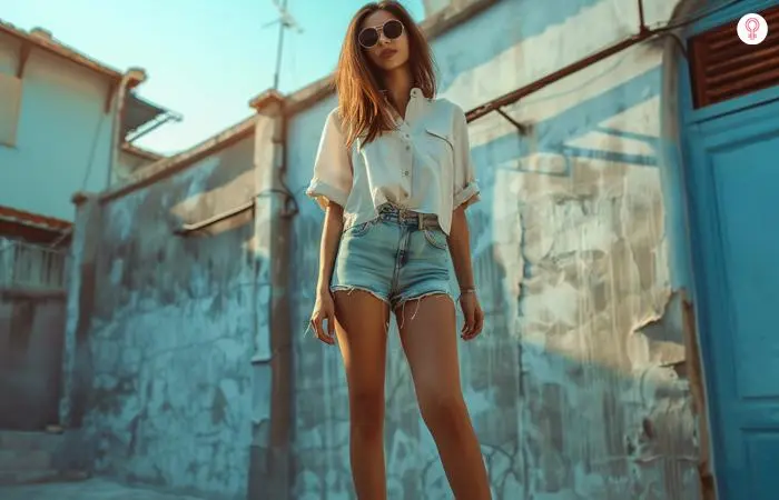 How to tuck in a shirt using a navel tuck with denim shorts