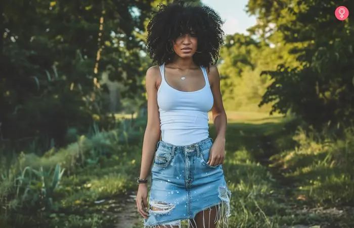 Patchwork denim skirt and tank top