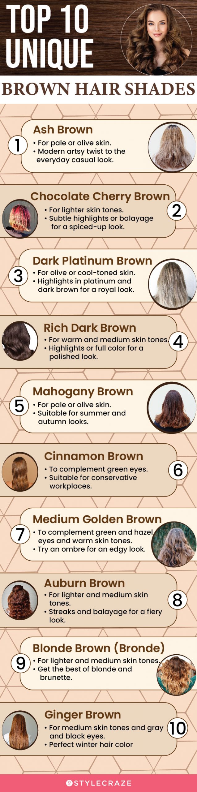 top 10 unique brown hair shades (infographic)