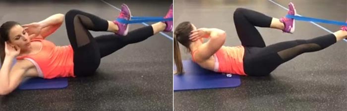 Bicycle crunches with resistance band