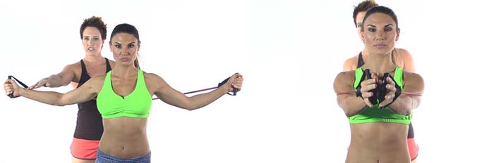 Chest fly excercise with resistance band
