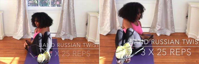 Russian twist resistance band exercise