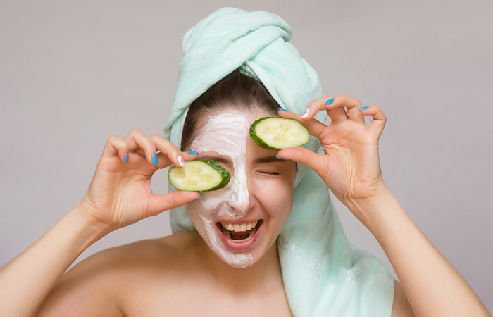 Woman using natural ingredients for face clean-up