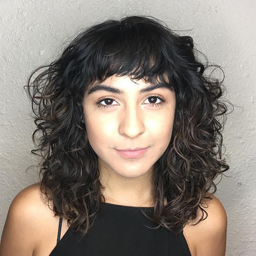  Curly Hairstyles With Bangs - Curls With A Halfway Fringe