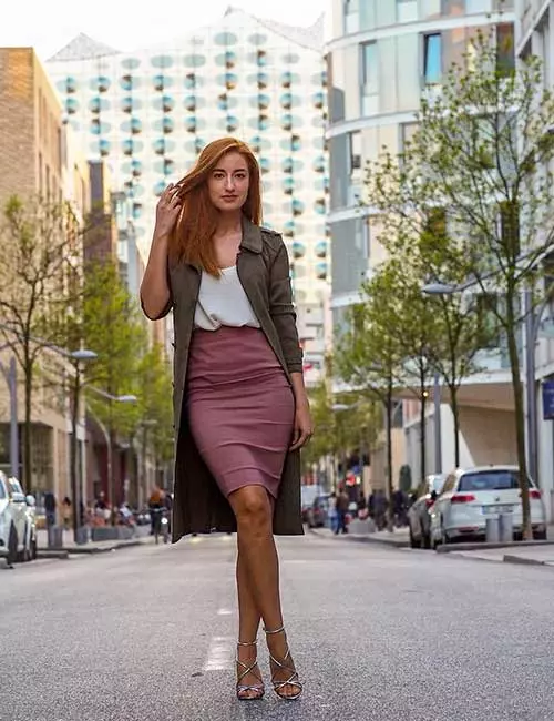 Pencil skirt with overcoat