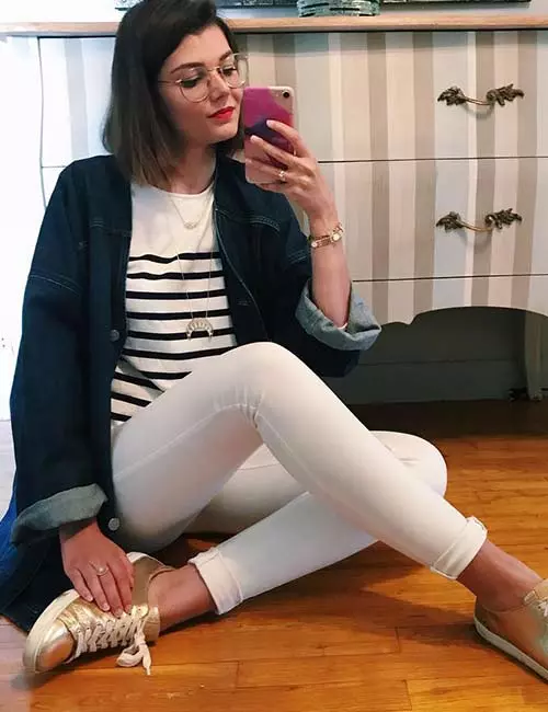 Oversized jeans jacket with white jeans