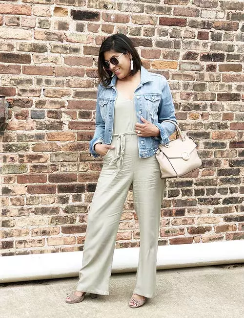 Jeans jacket with linen overalls
