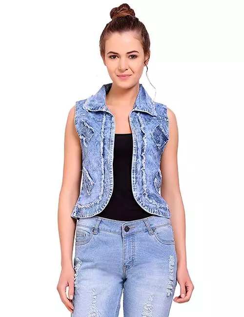 Sleeveless jeans jacket outfit