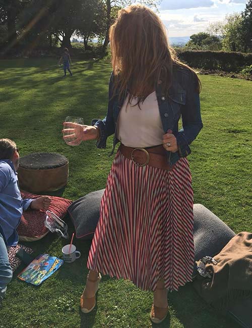 Jeans jacket with maxi skirt