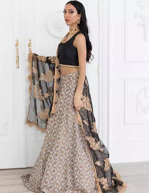 Gold and black combination lehenga style