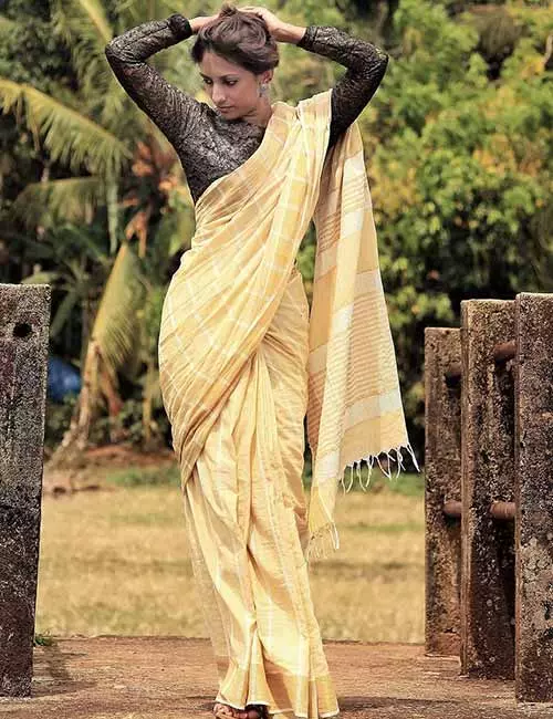 Pair Kerala cotton saree with lace blouse