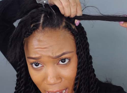 Twisting natural and synthetic hair together