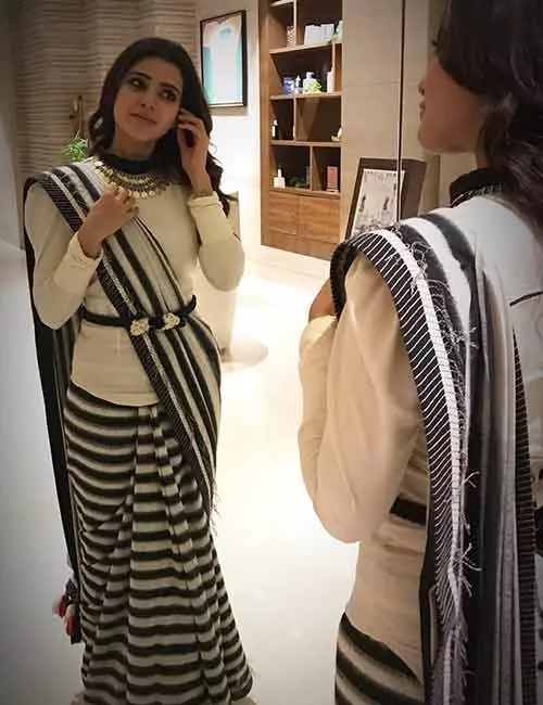 Samantha in a black and white saree