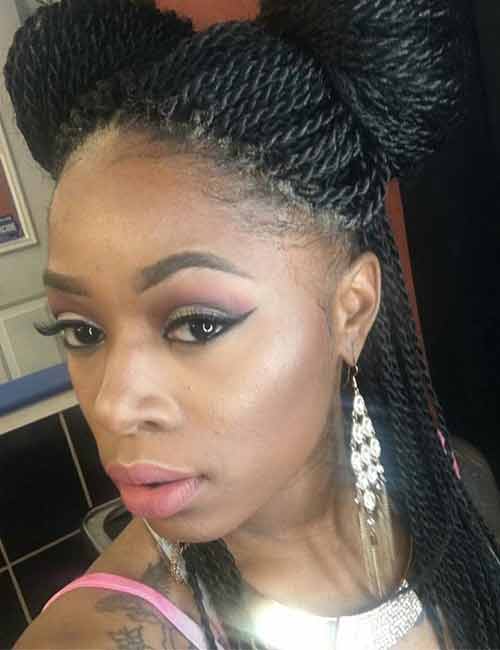 Two buns up Senegalese twist hairstyle