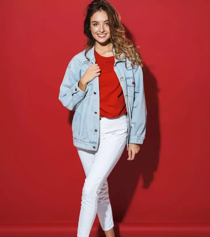 Woman wearing a jean jacket