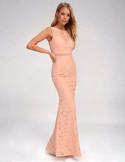 Pastel lace formal dress for a fall wedding event