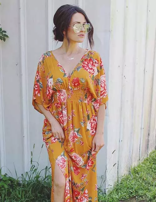 Fall wedding floral maxi dress for guests