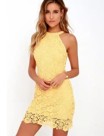 Yellow lace dress for a fall evening wedding