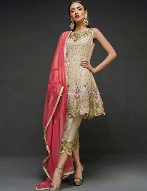 Kurti straight neck design with embellishment
