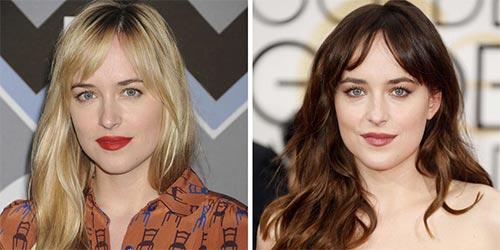 Dakota Johnson blonde vs brunette look