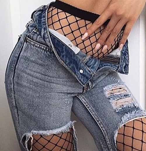 Fishnet Stockings With Ripped Jeans 