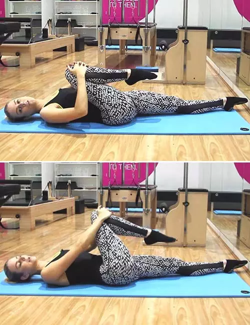 Knee to opposite shoulder pose for sciatica pain relief
