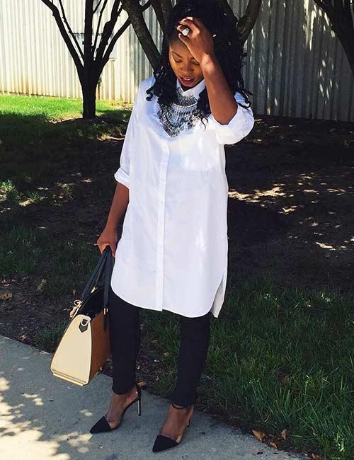 White Silk Dress Shirt with Leggings Outfits (2 ideas & outfits)