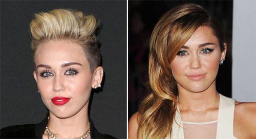 Miley Cyrus blonde vs brunette look