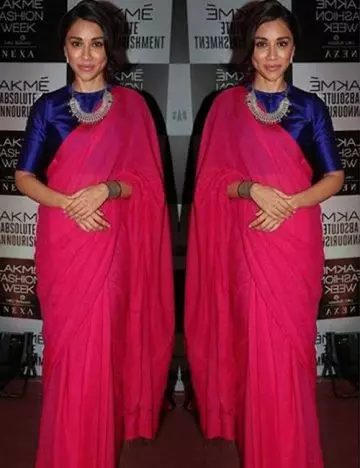 Plain pink saree with designer blouse