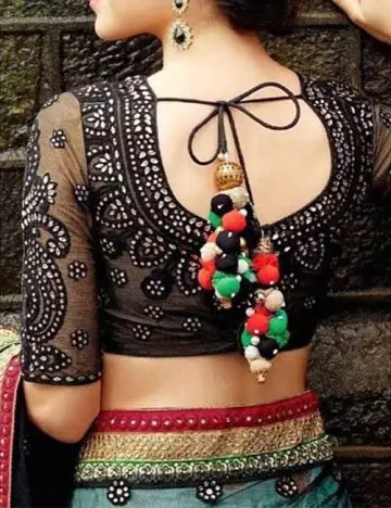 Plain chiffon saree with black net designer blouse