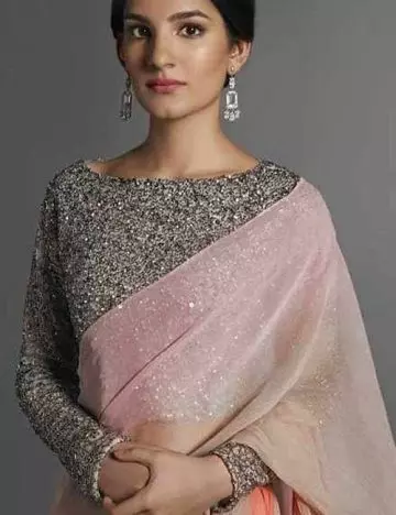 Plain pink saree with sequin designer blouse