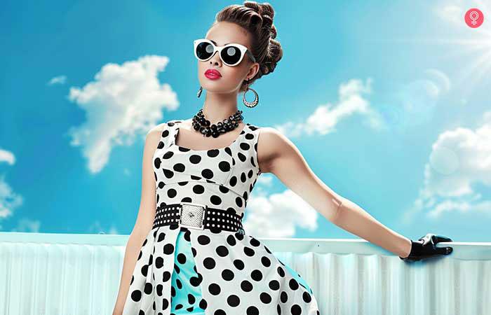 Polka dots dress and waist belt from the 80s fashion trends