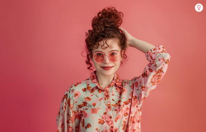 Woman wearing a printed blouse