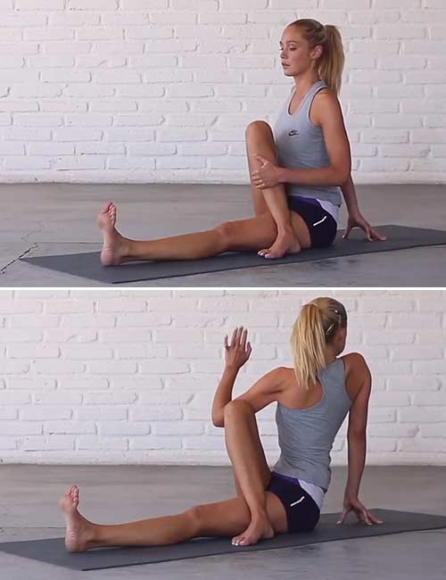 Seated spinal twist pose for sciatica pain relief