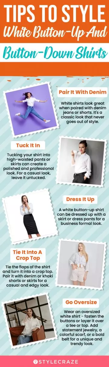 tips to style white button up and button down shirts (infographic)
