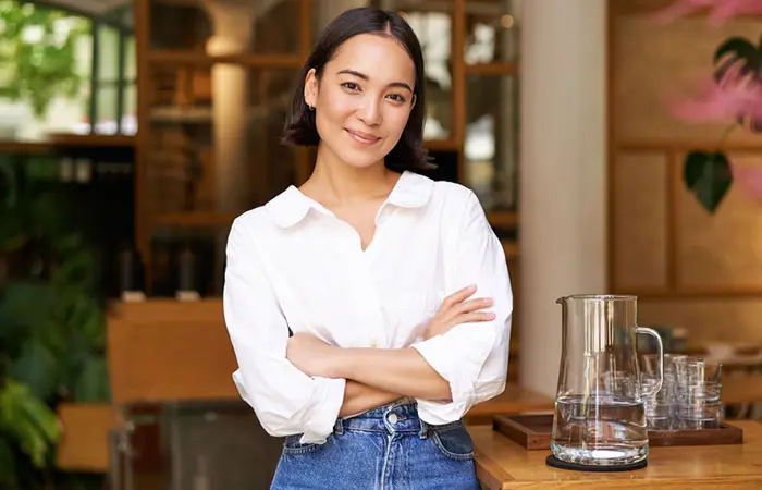 Woman in white shirt 