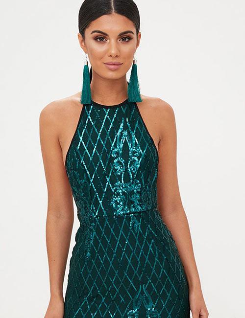 Sequin halter neck party dress