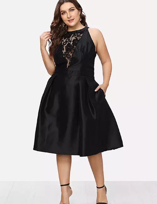 Plus size black halter neck party dress